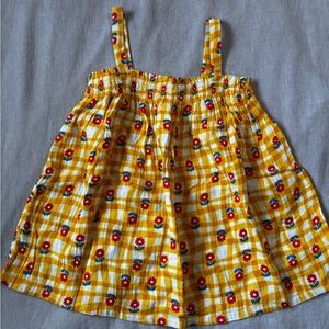 Hanna Andersson Yellow Checkered Top with Floral Accent, Adjustable Straps, NWOT